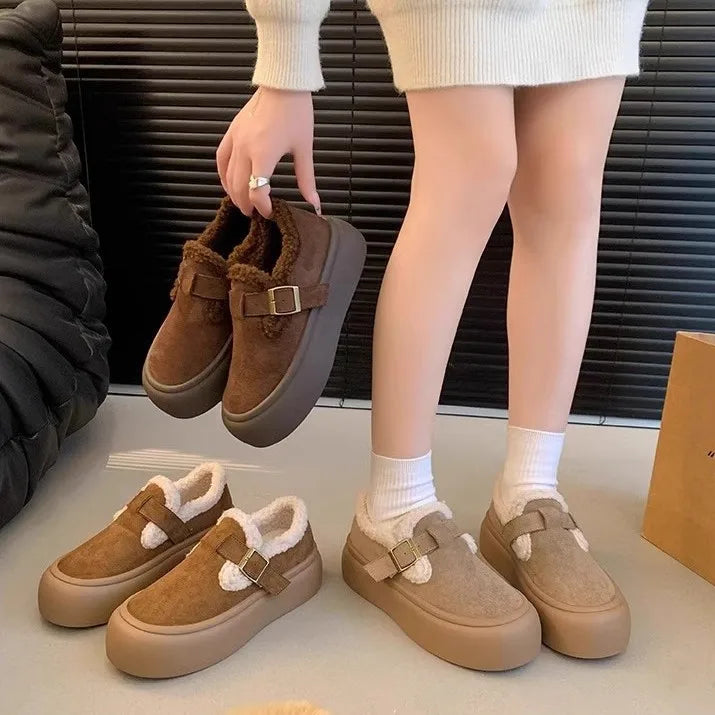 Low Heels Shoes Woman Flats Round Toe Loafers Fur Clogs Platform Autumn Slip-on Dress Creepers Fall Slip On Winter New Rome Rubb