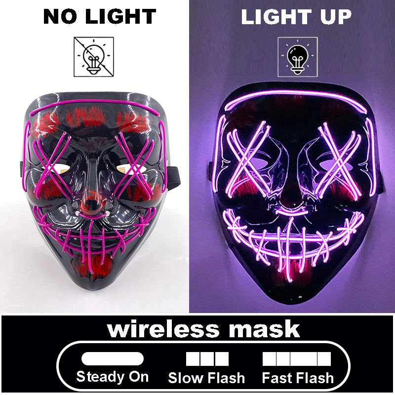 Halloween Letter V Horror Mask and colorful gloves Wireless Scary Glowing Mask for man women Festival party costume supplies