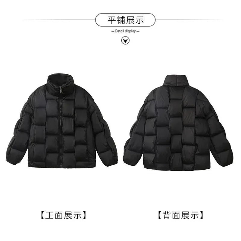 Winter Jacket for Women Three-dimensional Plaid Woven Fashion Coat Solid High Street Warm and Thick 2023 Winter New Down Jacket