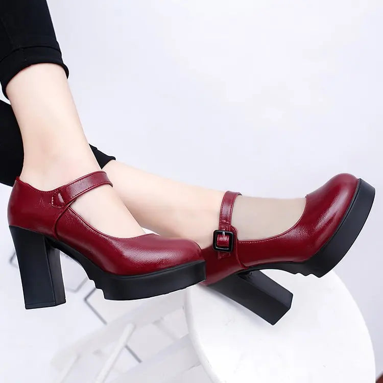 Women's shoes on Heels Women Platform Pumps Spring Summer Shallow Mouth Buckle Strap Shoes Round Toe Shoes for Women2024