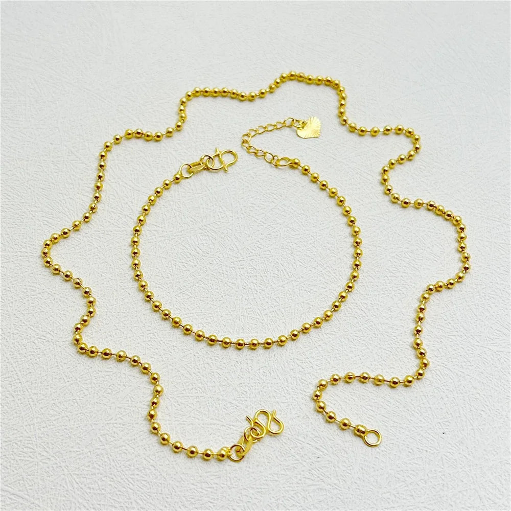 24K Gold Color Jewelry Sets For Women Link Chain Necklace Bracelet 2 pcs Wedding Jewellery Set Accessories Party Gifts Bijoux