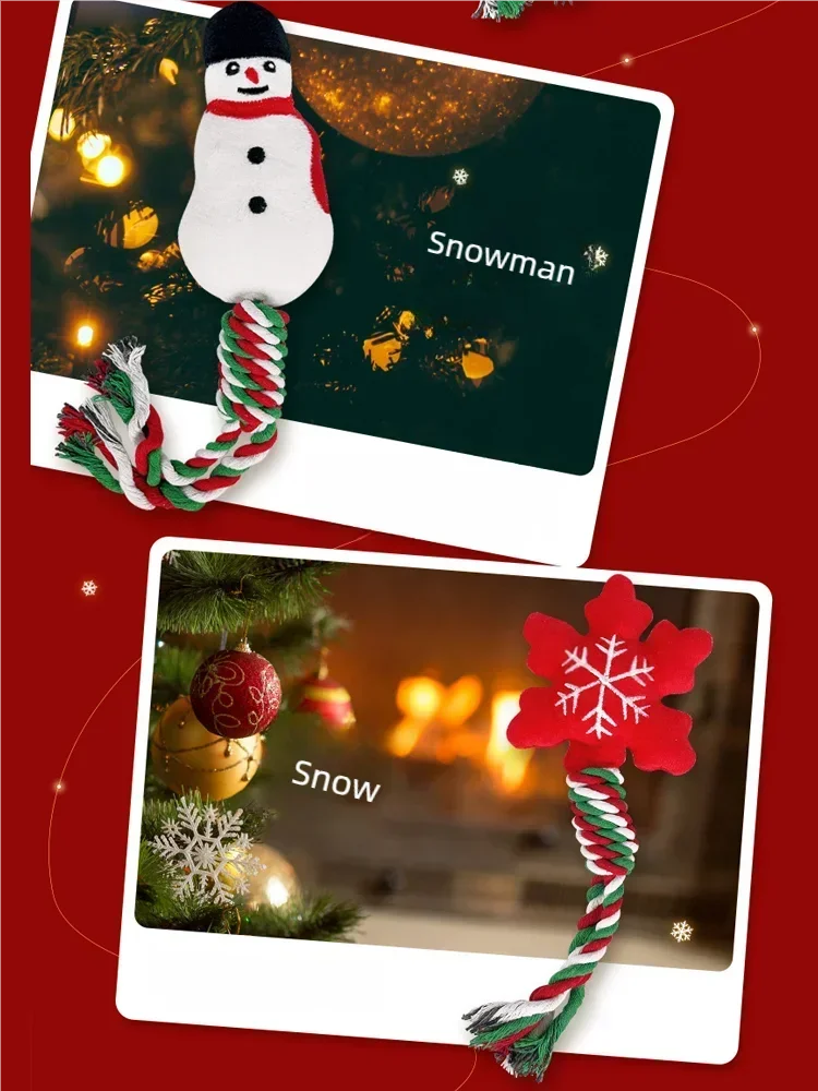 Christmas pet cat and dog toys, cartoon and cute, biting, sound-sounding, teething, knot toys, holiday party pet supplies