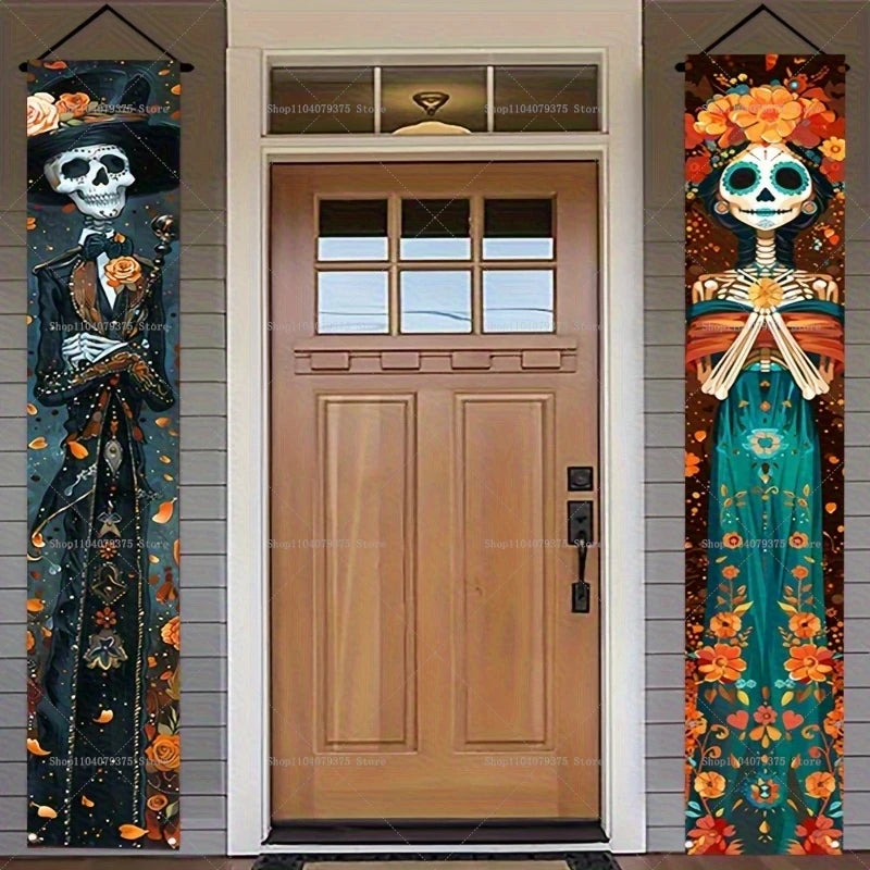 Halloween And Day Of The Dead Porch Banner Hanging Skull Home Room Festival Door Curtain Decoration Party Supplies