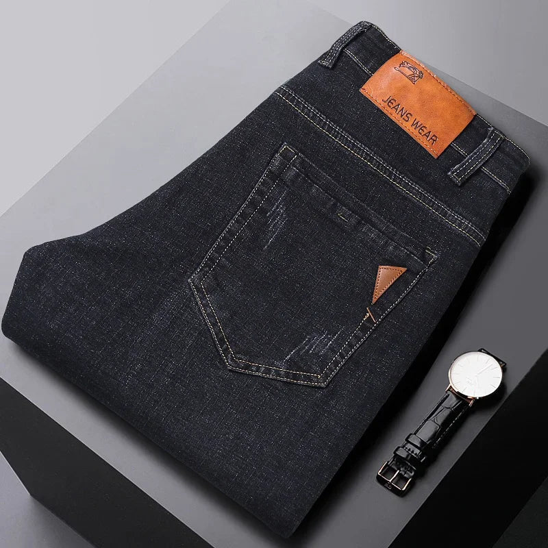 2024 NEW Men's Fashion Business Jeans Classic Style Casual Stretch Slim Jean Pants Male Brand Denim Trousers Black Blue