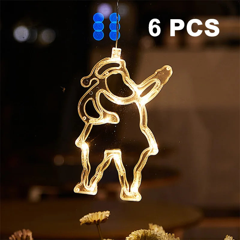 Christmas LED Light Snowflake Santa Hanging Sucker Lamp Window Ornaments Decoration for Home Xmas Navidad 2023 New Year Decor