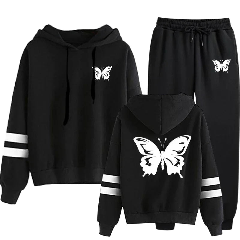 Women's Sports Suit Stripe Two Piece Set for Women 2025 Loose and Comfortable Casual Hoodie Daily Jogging Tracksuit Matching