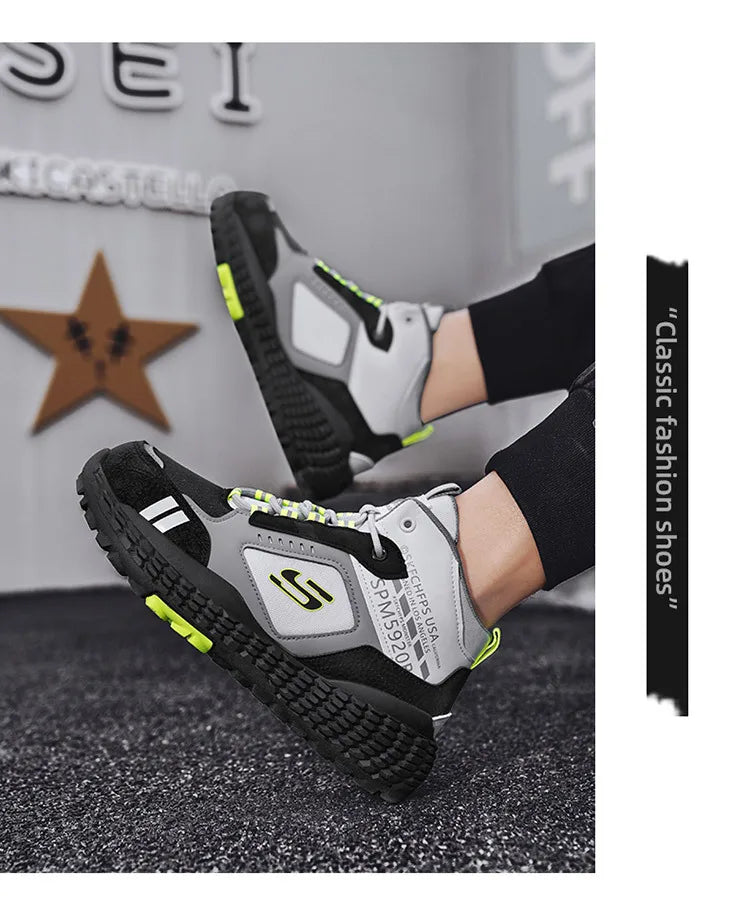 Men's Shoes 2025 New Outdoor Leisure Sports Mesh Shoes Driving To Work Thick Soled Wear-resistant Black Mid Top Trendy Sneakers