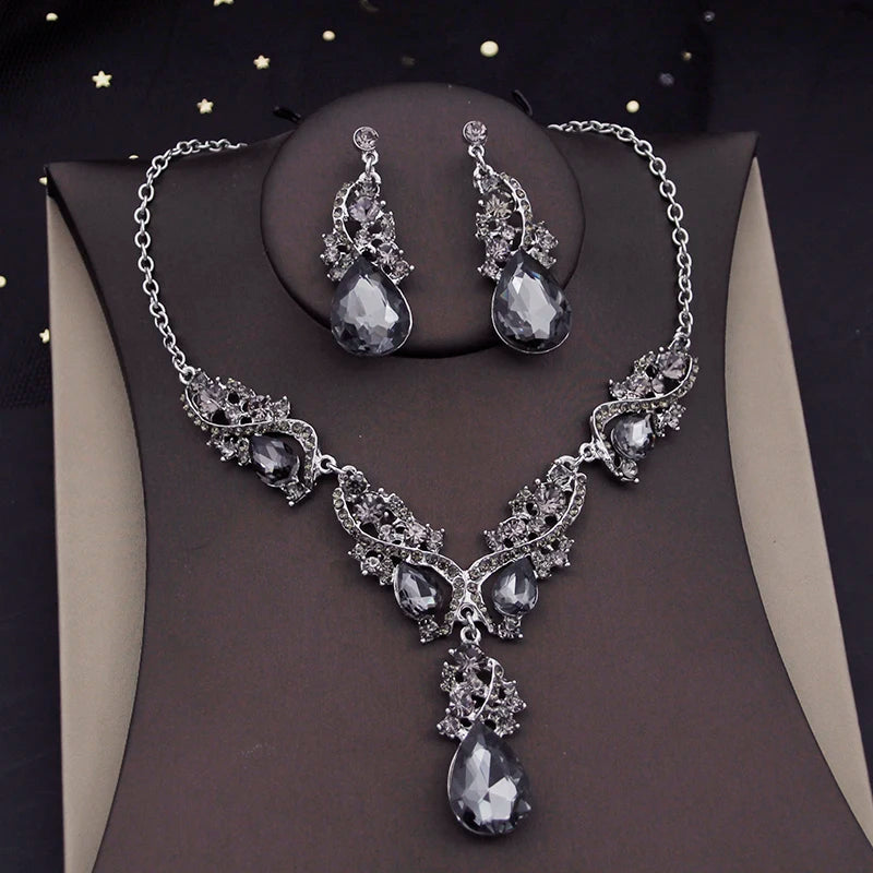 Gorgeous Crystal Jewelry Sets for Women Luxury Choker Necklace Earrings Set Wedding Dress Bridal Costume Necklace Accessories
