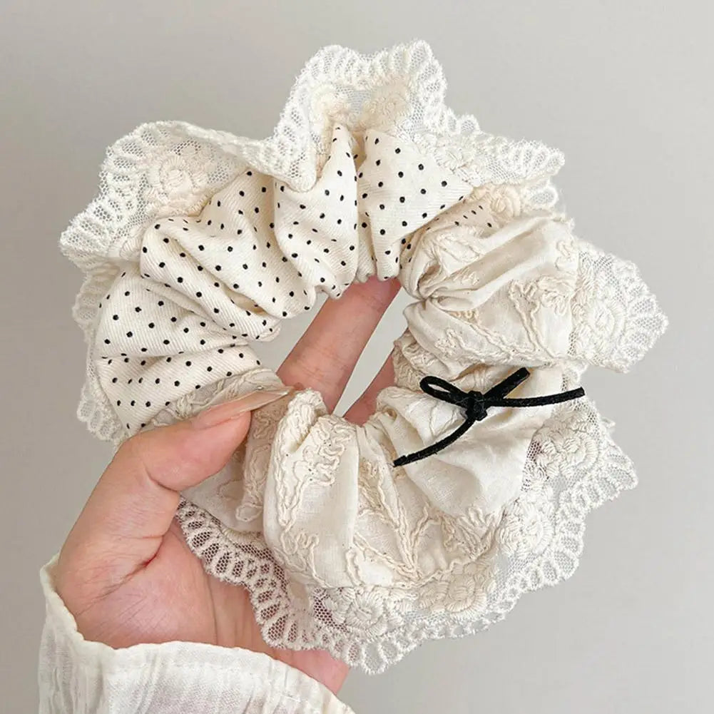 Large Women Lace Scrunchies Elastic Hair Band Ponytail Holder Tie Hair Hoop Scrunchy Rubber Band Women Hair Accessories Headwear