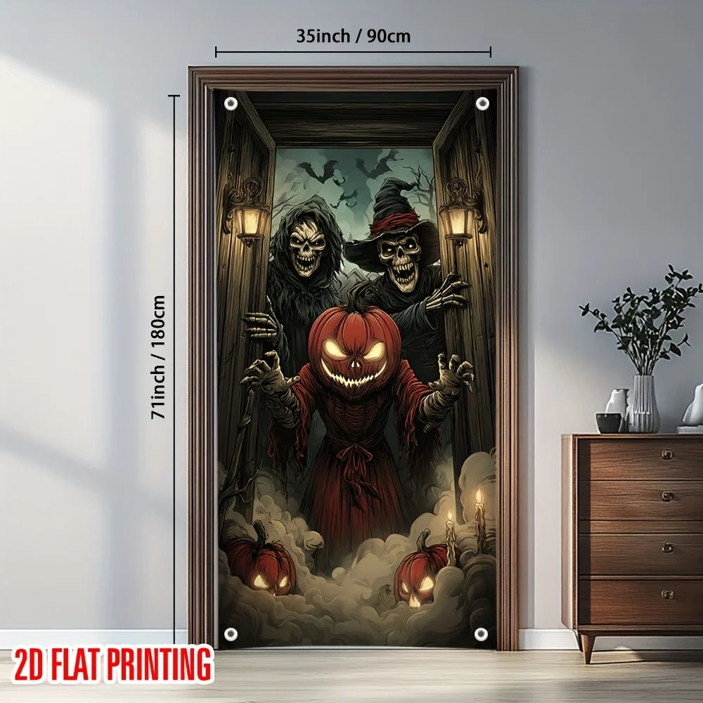 1 Halloween curtain - Ghost Skull Pumpkin decoration - indoor and outdoor hanging decoration, haunted house decoration