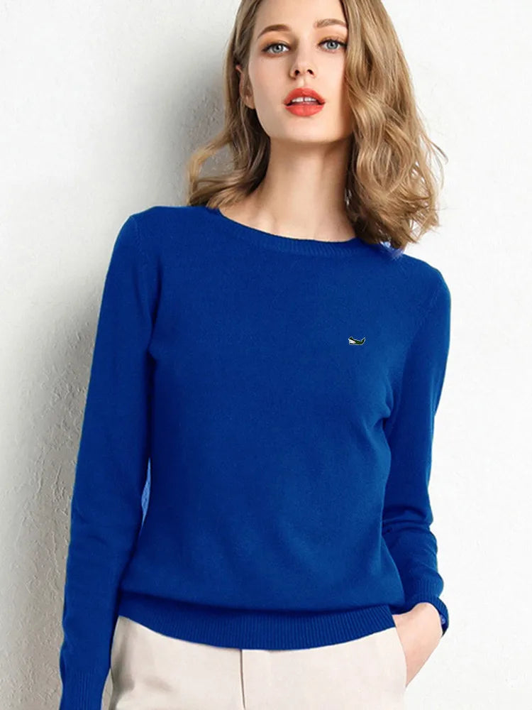Women Autumn Winter Clothes  Neck Wool Sweater Long-sleeved Knitted Pullovers Shirt Embroidered Fish Logo Casual Sweater Tops