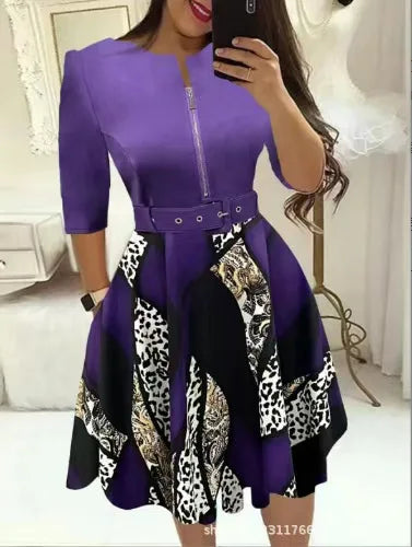 Dress for Women Streetwear 2023 Autumn and Winter Elegant Waist Wrapped Mid Long Sleeve Solid V-Neck Fashion Dresses with Belt