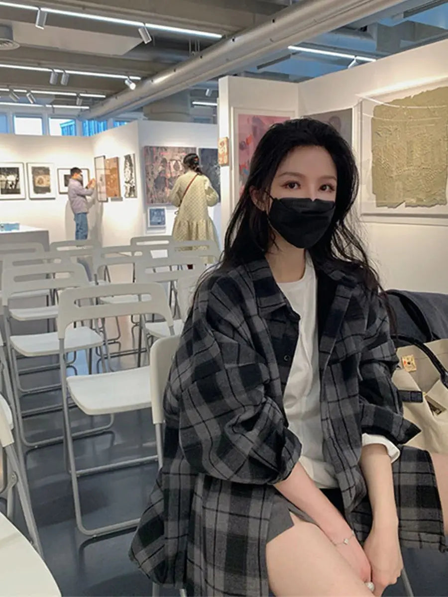 Basic Jackets Women Long Sleeves Loose Plaid Classic Gentle Students Leisure Outerwear Autumn New Arrivals Vintage Fashion Chic