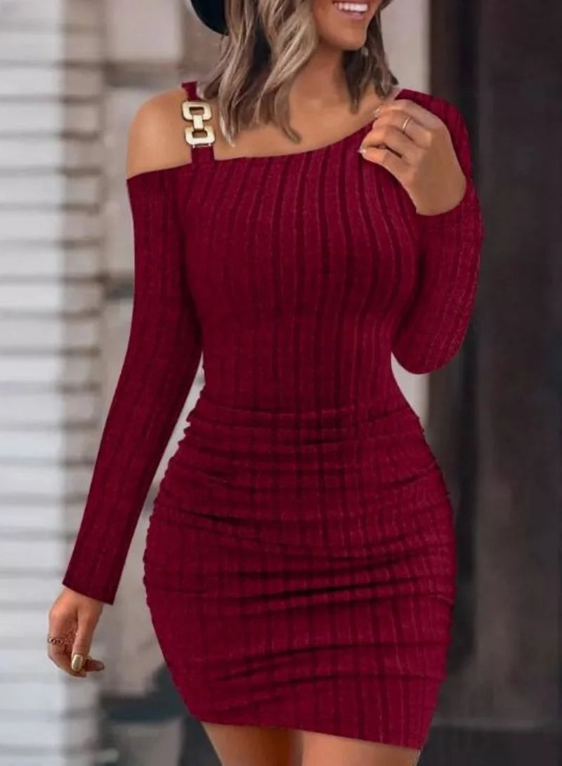 Women Autumn Fashion Bodycon Long Sleeve Dresses For Women Winter Skinny Knitted Vestidaos