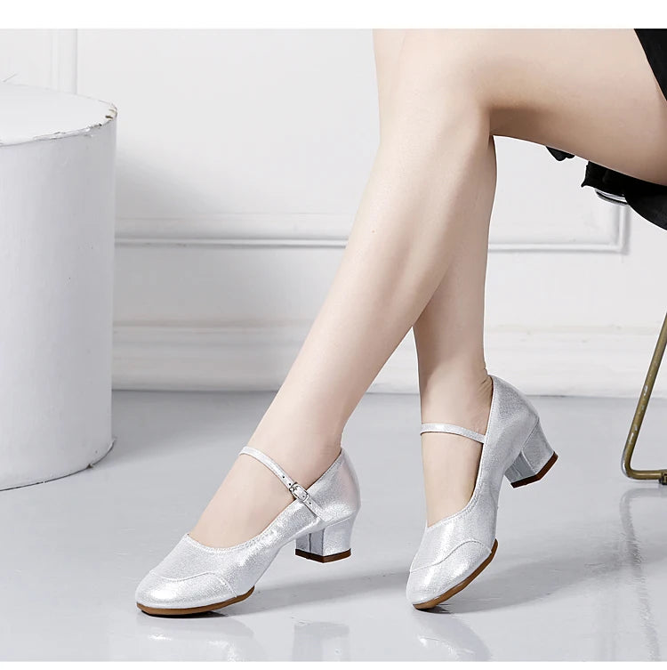 Dance Shoes for Woman Girls Ladies Latin Ballroom Modern Salsa Practise Dancing Shoes Closed Toe Square Dance Soft Rubber Sole