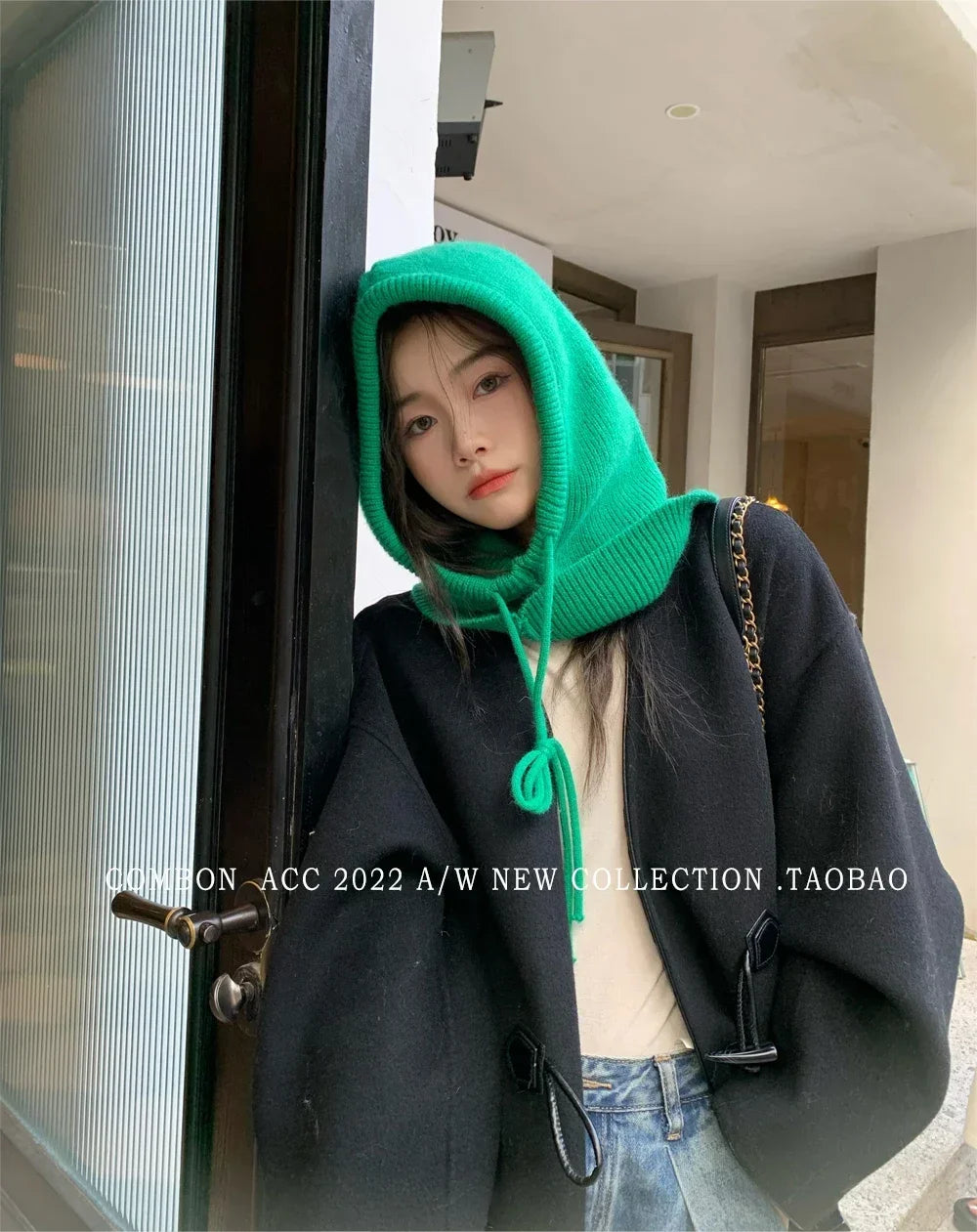 Winter Balaclava Hats For Men&Women Unisex Knitted Hooded Caps Outdoor Warmer Drawstring Hats One-Piece Neck Collar Beanies Cap