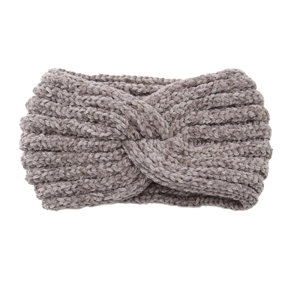 Windproof Going Out New Winter Solid Woolen Hairband Women'S Warm Wide Edge Cross Knitted Headband Hairband Accessories