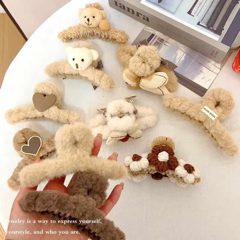 Winter Plush Hair Claw For Women Girls Sweet Hair Ornament Long Thich Hair Hairpin Headband Hair Clip Fashion Hair Accessories