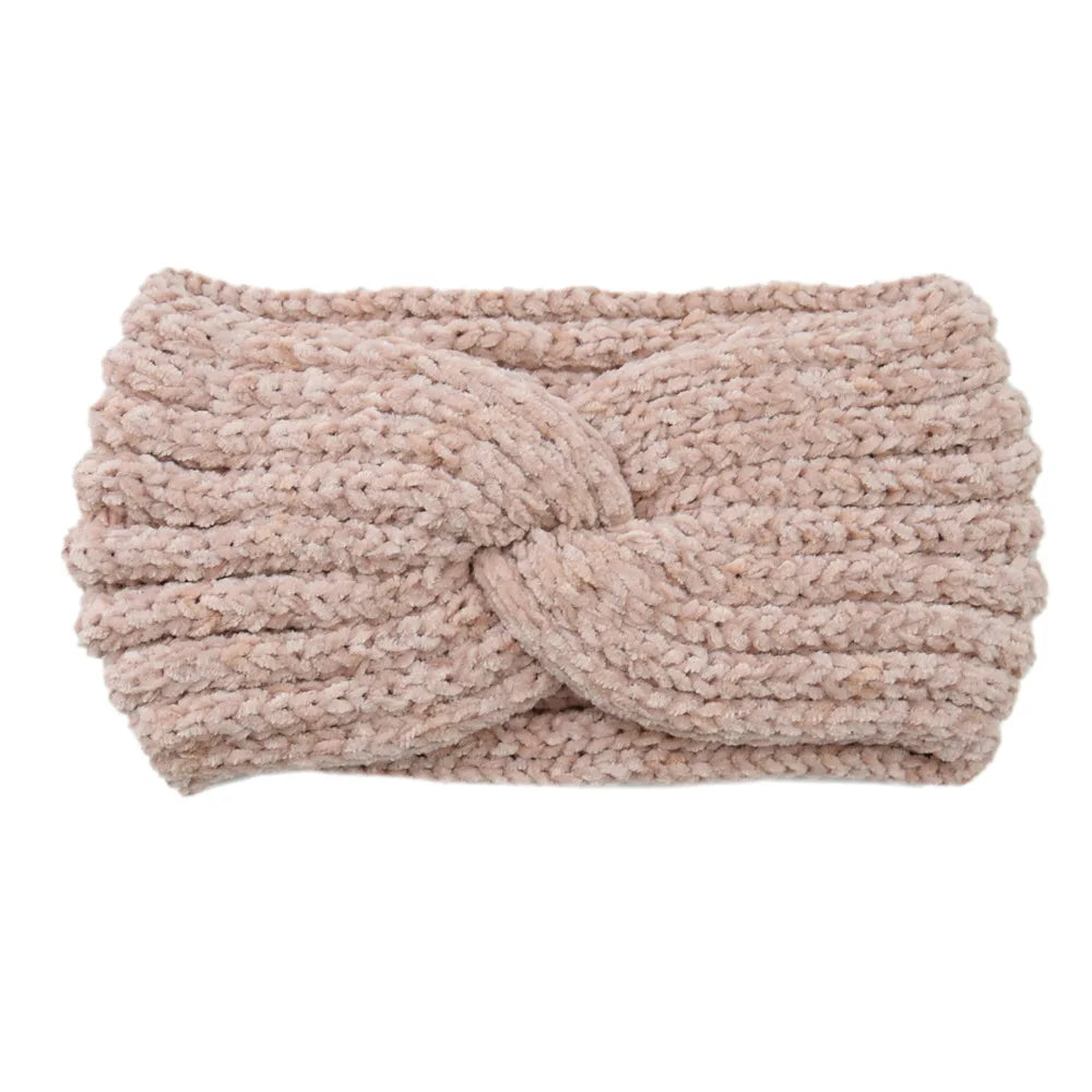 Windproof Going Out New Winter Solid Woolen Hairband Women'S Warm Wide Edge Cross Knitted Headband Hairband Accessories
