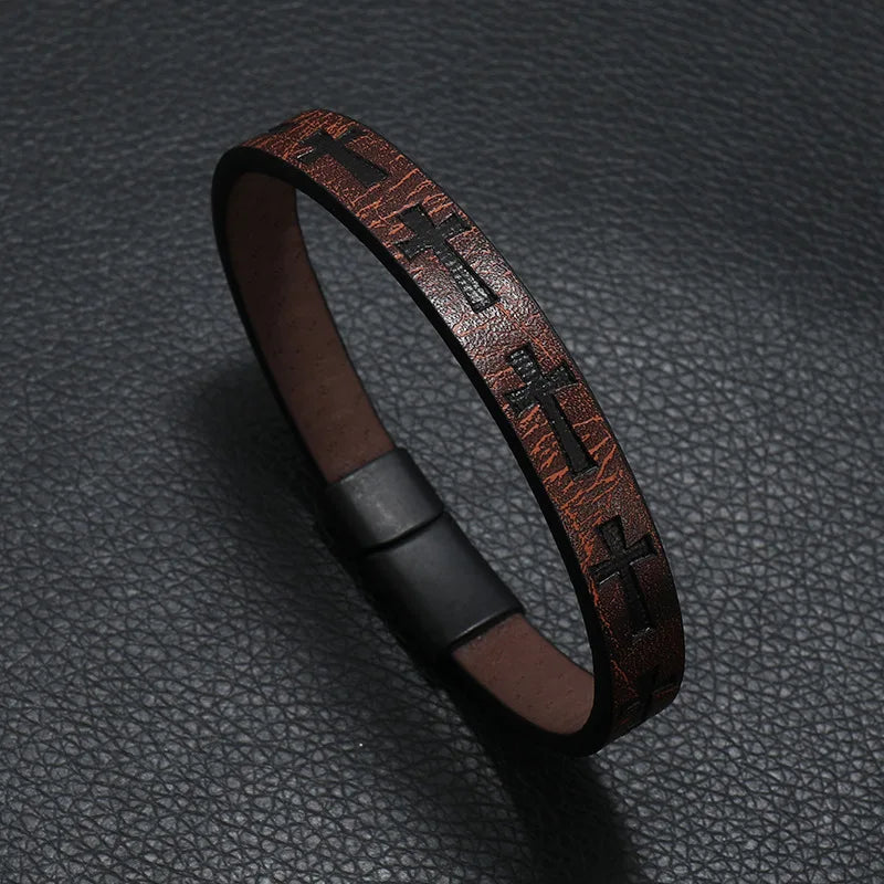 Novel Men Leather Bracelet Detachable Magnet Buckle Punk Cross Braclet Accessories For Him Pulseras Para Hombre Erkek Bileklik
