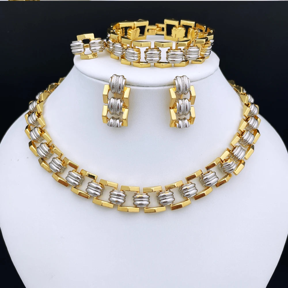 High Quality Jewellery Set For Women Dubai Nigeria Party Jewelry Necklace Earrings Bracelet And Ring Wedding Party Gift