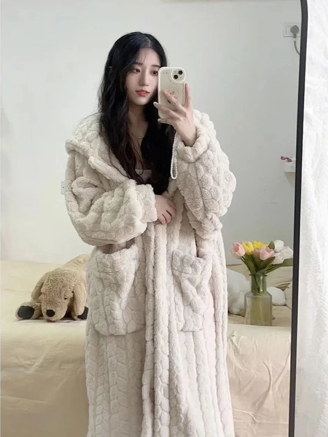 2025 Winter Robe For Women Sweet Elegant Jacquard Fashion Homewear Sleepwear Loungewear Christmas Night Warm Comfy Long Bathrobe