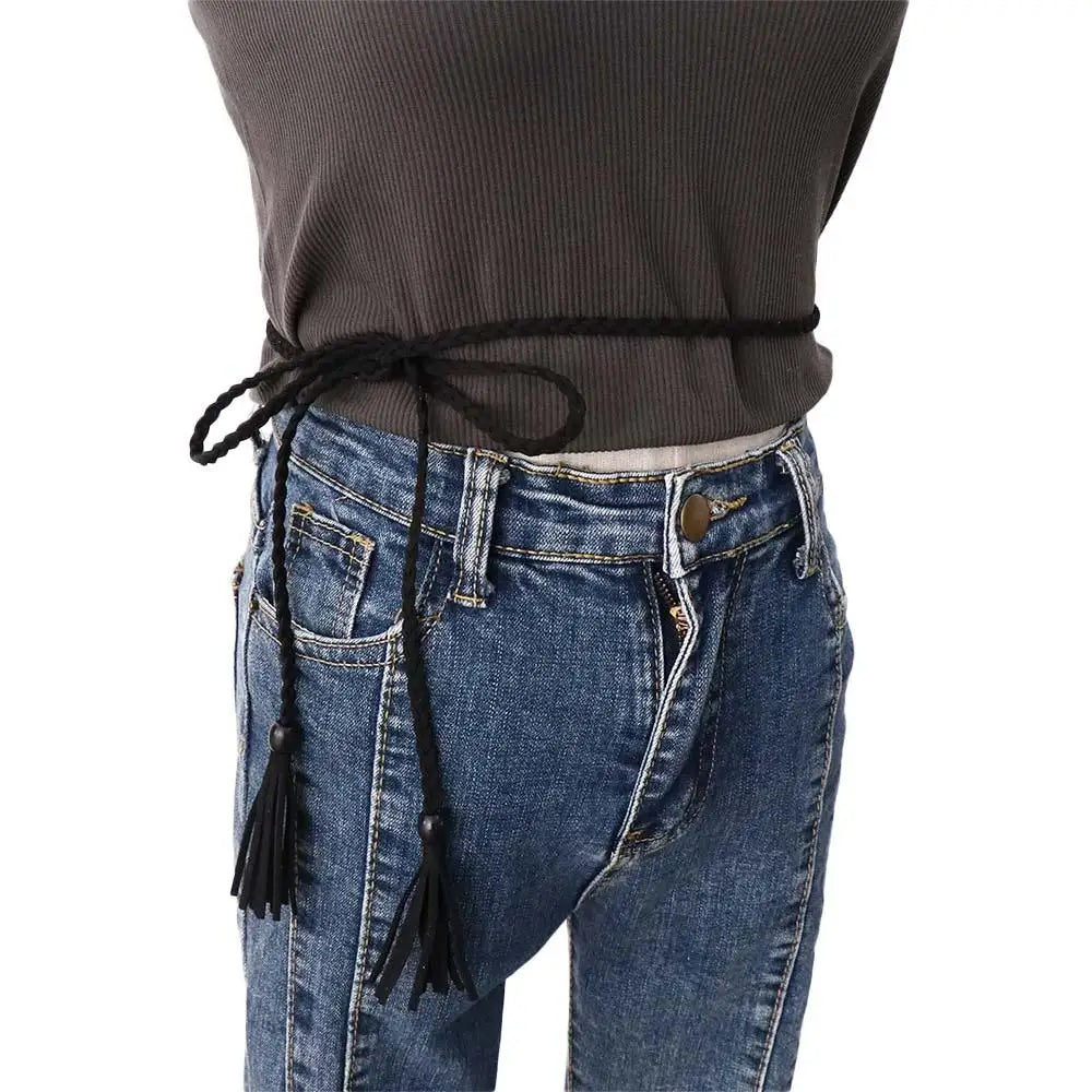 Dress Waistbands Accessories Bohemian DIY Wooden Bead Women Waist Chain Braided Tassel Belt Ethnic Style Belts Waist Rope