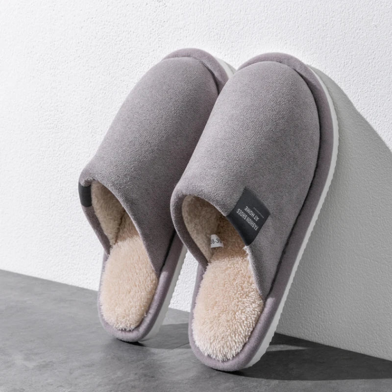 Household Indoor Men's Slippers Autumn and Winter Home Floor for Guests Lightweight Quiet Non-slip Suede Fabric Couple's Shoes