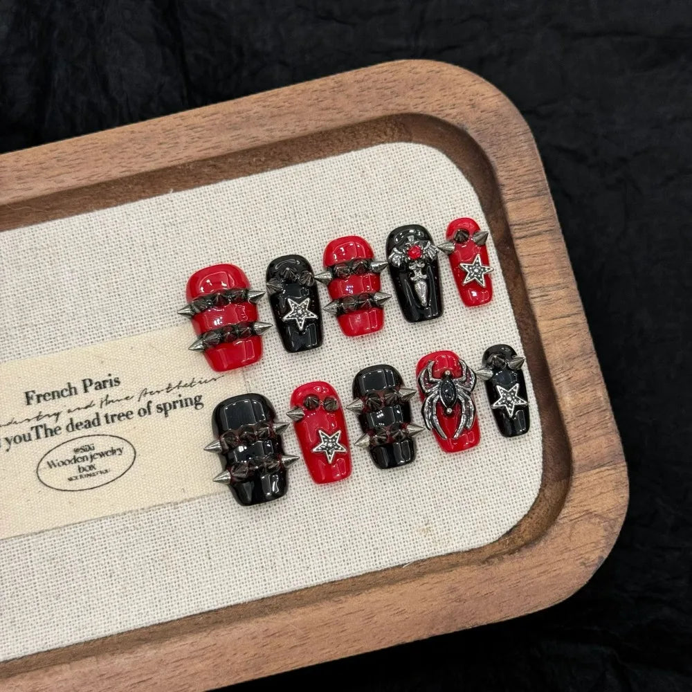 “Halloween Collection” Cross-Border Export Funny Pumpkin Halloween Atmosphere Handmade Nail Stickers, Press-On False Nails 10pcs