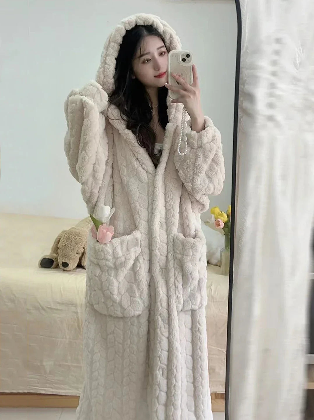 2025 Winter Robe For Women Sweet Elegant Jacquard Fashion Homewear Sleepwear Loungewear Christmas Night Warm Comfy Long Bathrobe