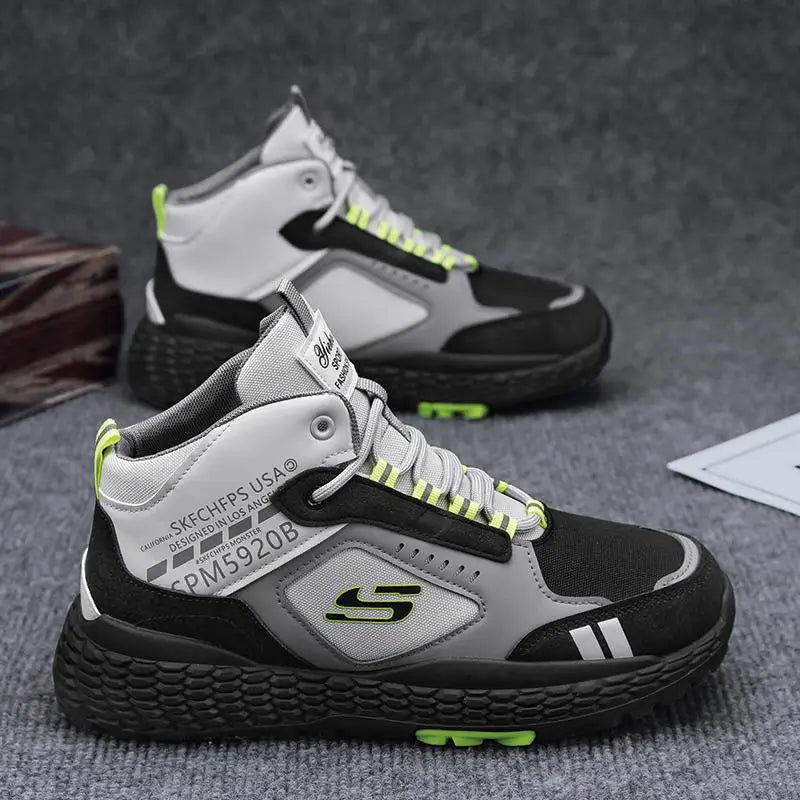 Men's Shoes 2025 New Outdoor Leisure Sports Mesh Shoes Driving To Work Thick Soled Wear-resistant Black Mid Top Trendy Sneakers