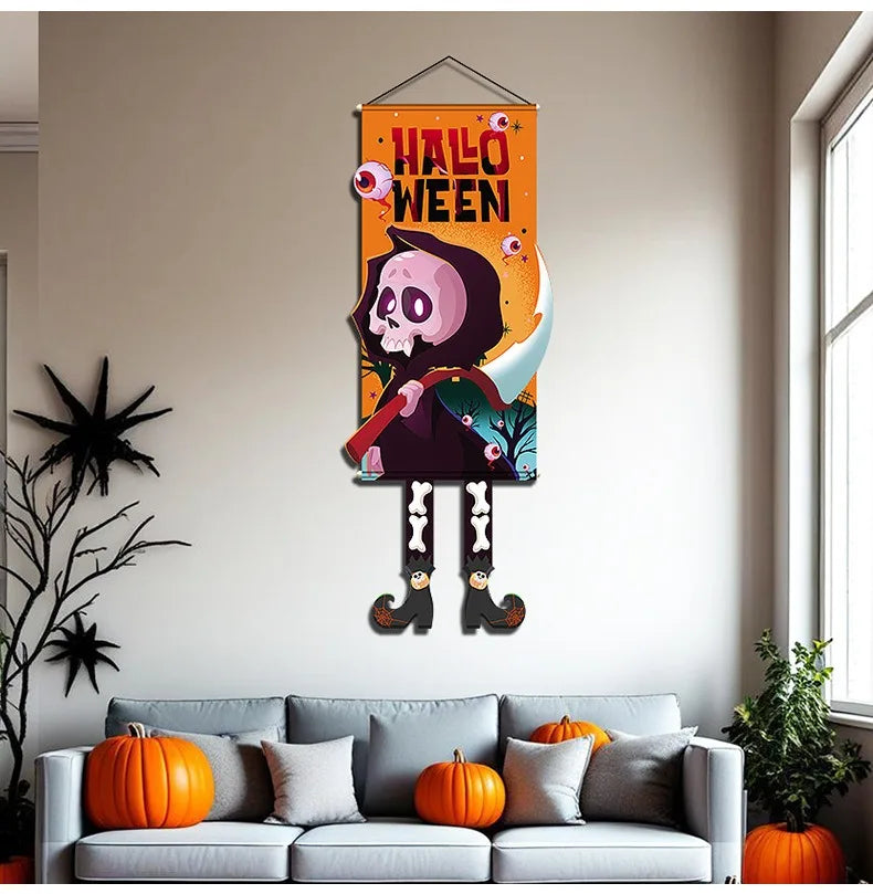 Halloween Pumpkin Gnome Door Hanging Banner Cartoon Skull Ghost Festival Party DIY Trick or Treat Happy Halloween Day 2025