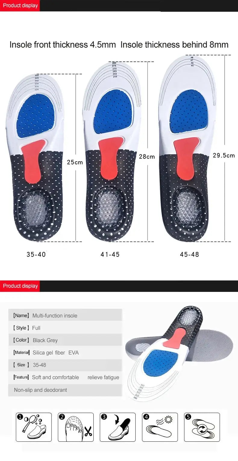 Orthopedic Insoles for Man Women Memory Foam Cushion Gel Insole Silicone Arch Support Pads Sport Shoe Pad Soft Running Insert
