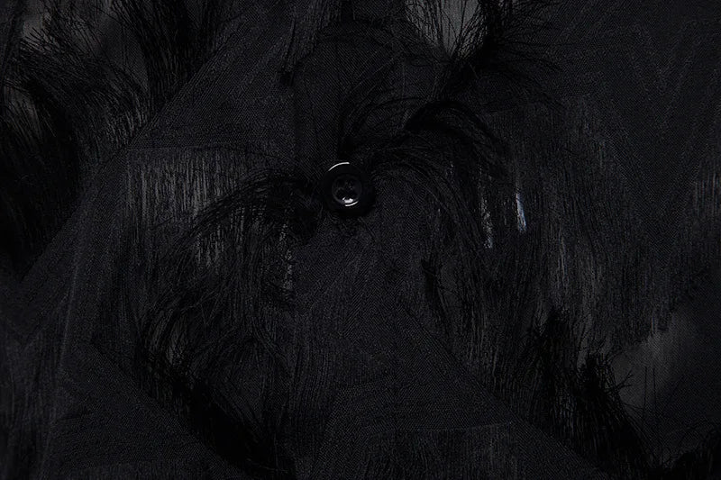 Shirts Men Party Feather Shirt Turn Down Collar Full Sleeve Single Breasted Splice Regular Solid Prom Tops Spring Summer