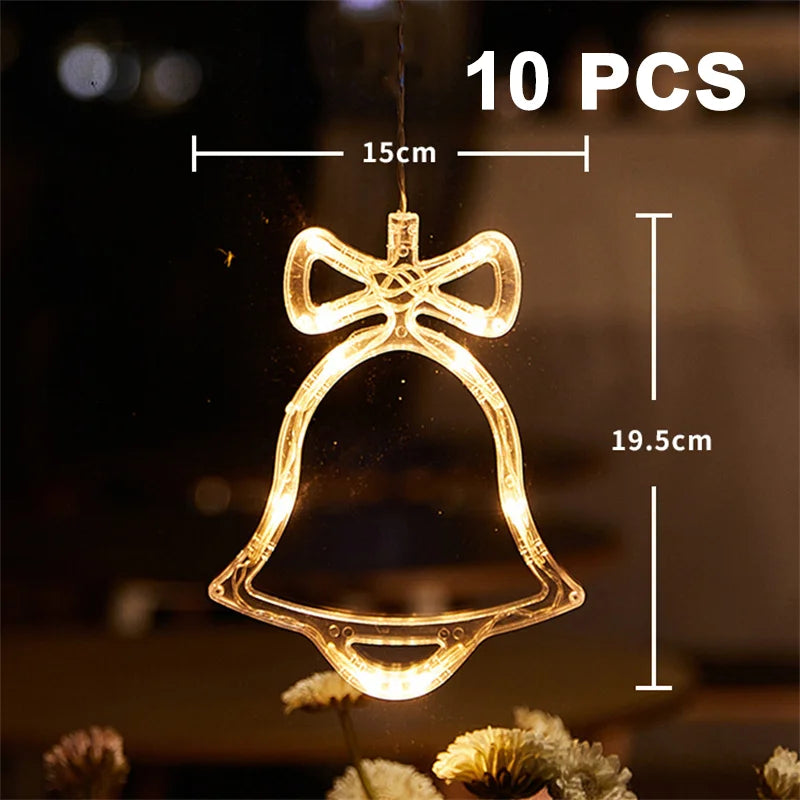 Christmas LED Light Snowflake Santa Hanging Sucker Lamp Window Ornaments Decoration for Home Xmas Navidad 2023 New Year Decor