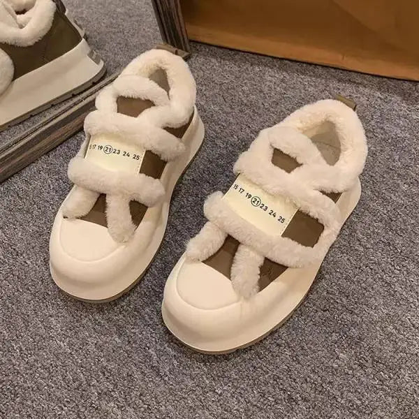 Shoes Woman 2025 Casual Female Sneakers Clogs Platform Autumn Shallow Mouth Round Toe British Style Loafers Fur New Creepers Fal