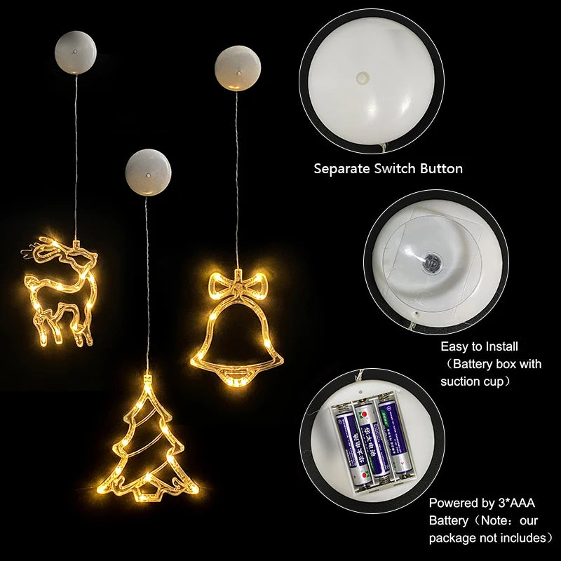 Christmas LED Light Snowflake Santa Hanging Sucker Lamp Window Ornaments Decoration for Home Xmas Navidad 2023 New Year Decor
