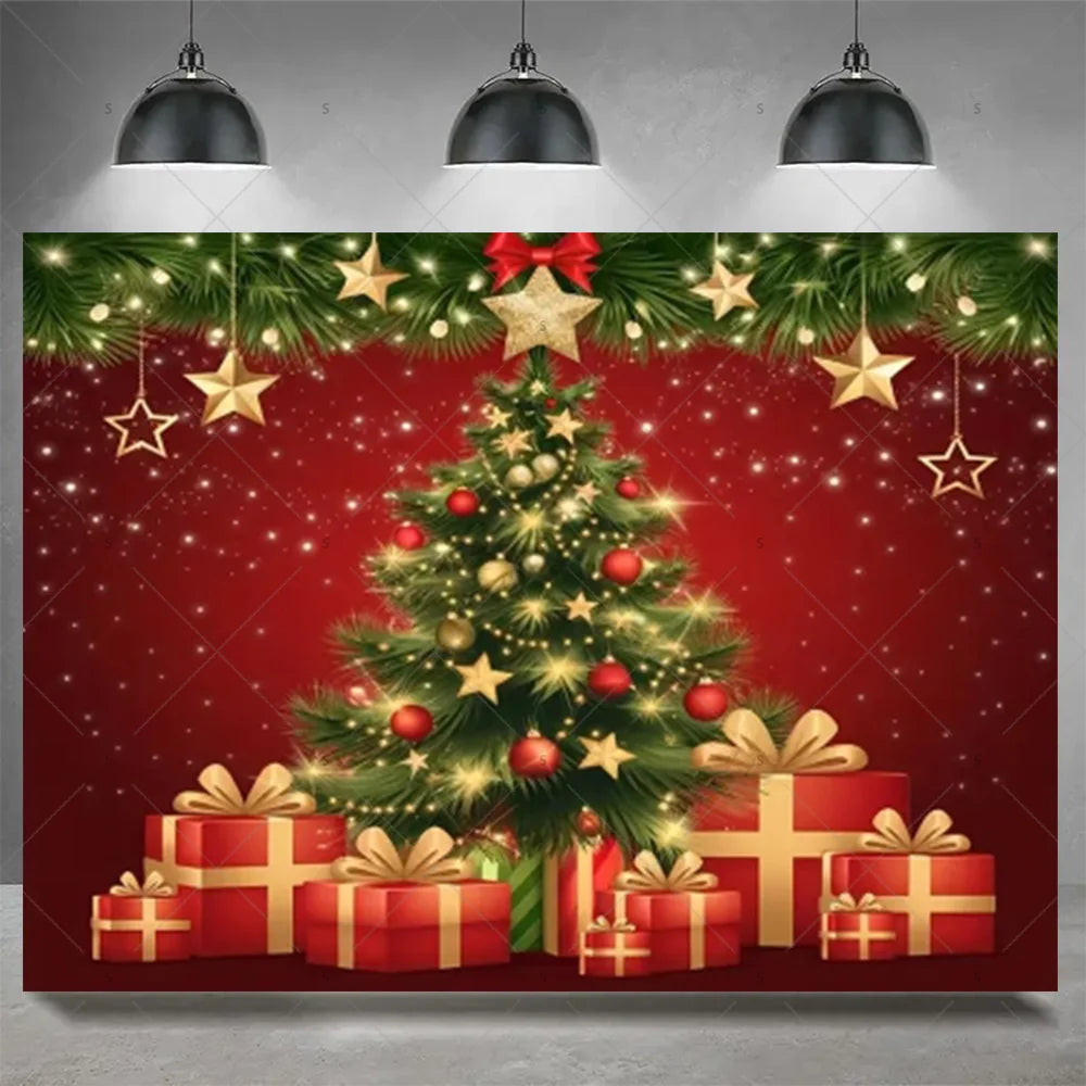 Christmas Party Decoration Winter Fireplace Xmas Tree Background Baby Shower Supplies Banner Photo Prop Backdrop Children Gift