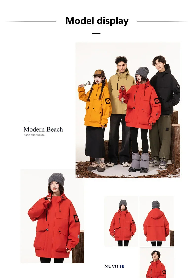 Men's workwear down jacket, American color-blocked hooded jacket for autumn and winter, cool and casual coat for teenagers