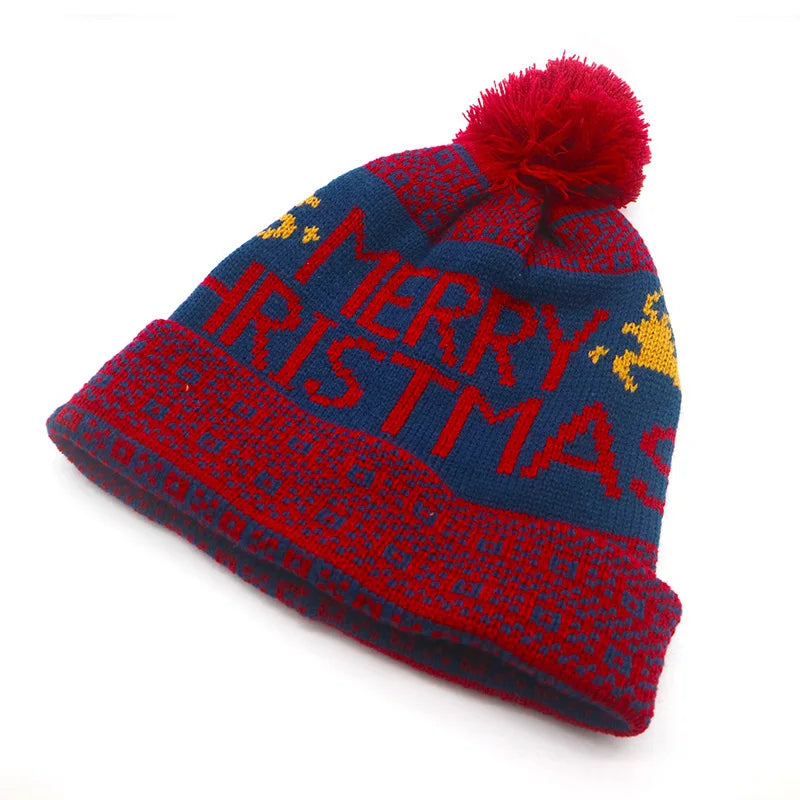 Winter Fashion Christmas Hat Santa Claus Hairball Hat Jacquard Knitted Christmas Hat Warm Ear Protector Wool Hat
