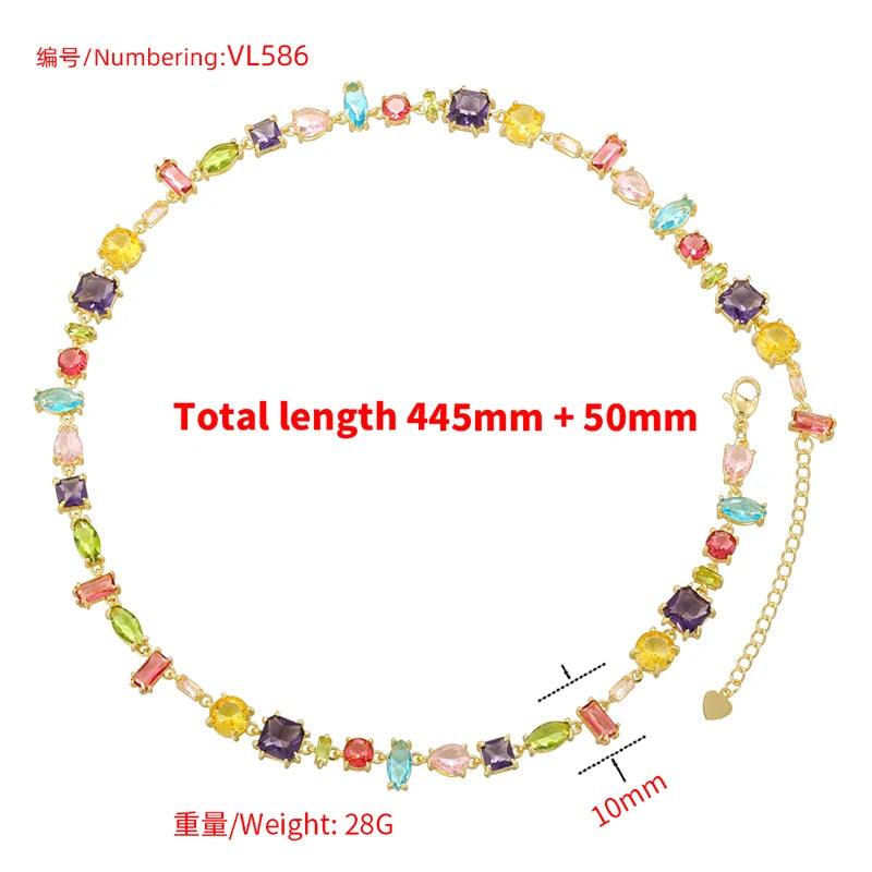 ZHUKOU 18K Golden Plated Colourful Crystals Elegant Collarbone Necklace Ladies Beaded Bracelet Ladies Jewellery:VL585 VL586