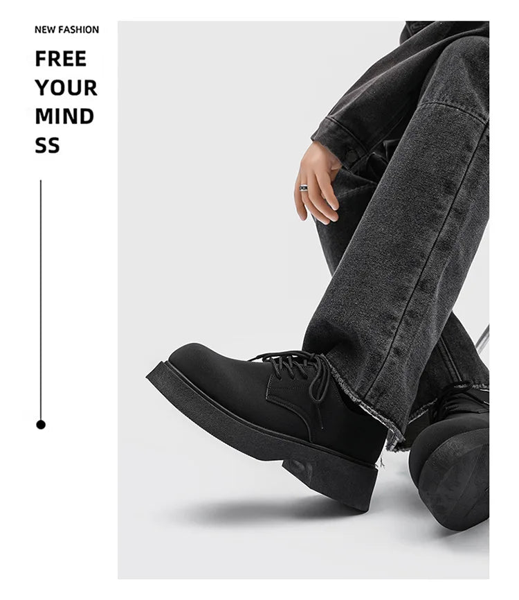 Classic British-Style Round-Toe Leather Shoes Non-Slip Comfortable Casual Dress Shoes Solid-Color Footwear for Youth Streetwear