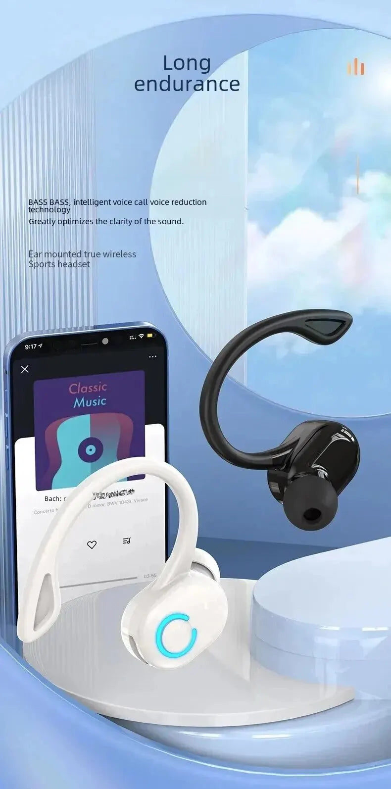Bluetooth 5.2 Ear Hook Earphones Wireless Headphone Mini Handsfree Waterproof Sport Music Headset Single Right Earbuds with Mic