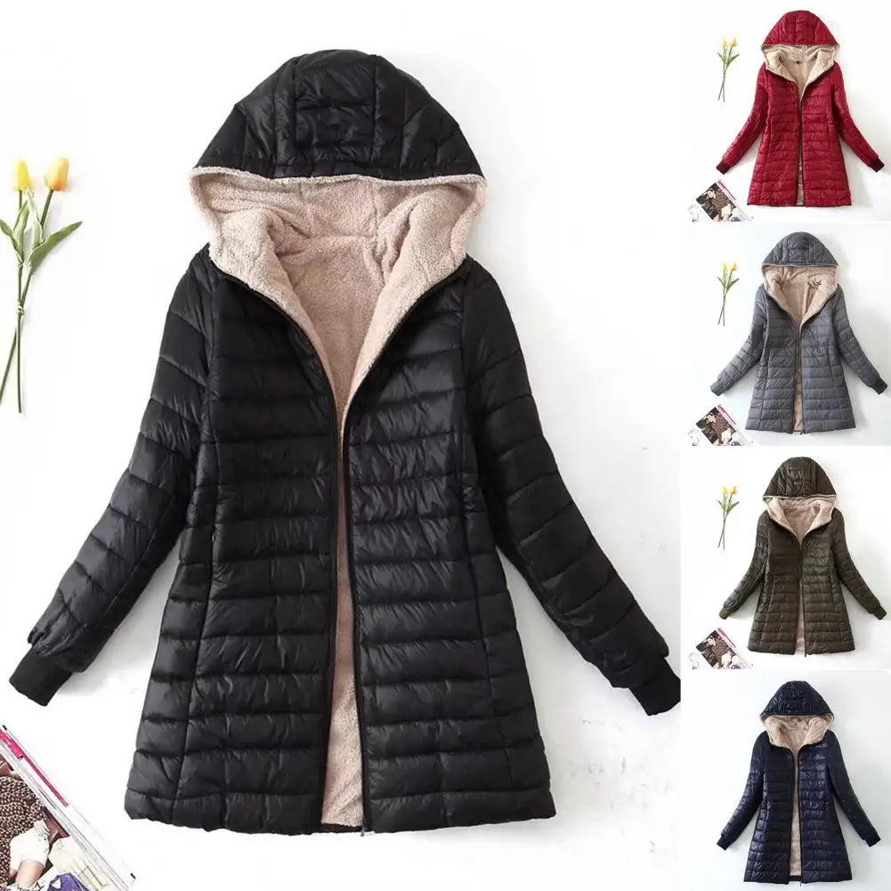 Soft Women Coat Casual Wear Plush Lining S-2XL Autumn Winter Mid-length Jacket  Women Mid-length Coat Keep Warm
