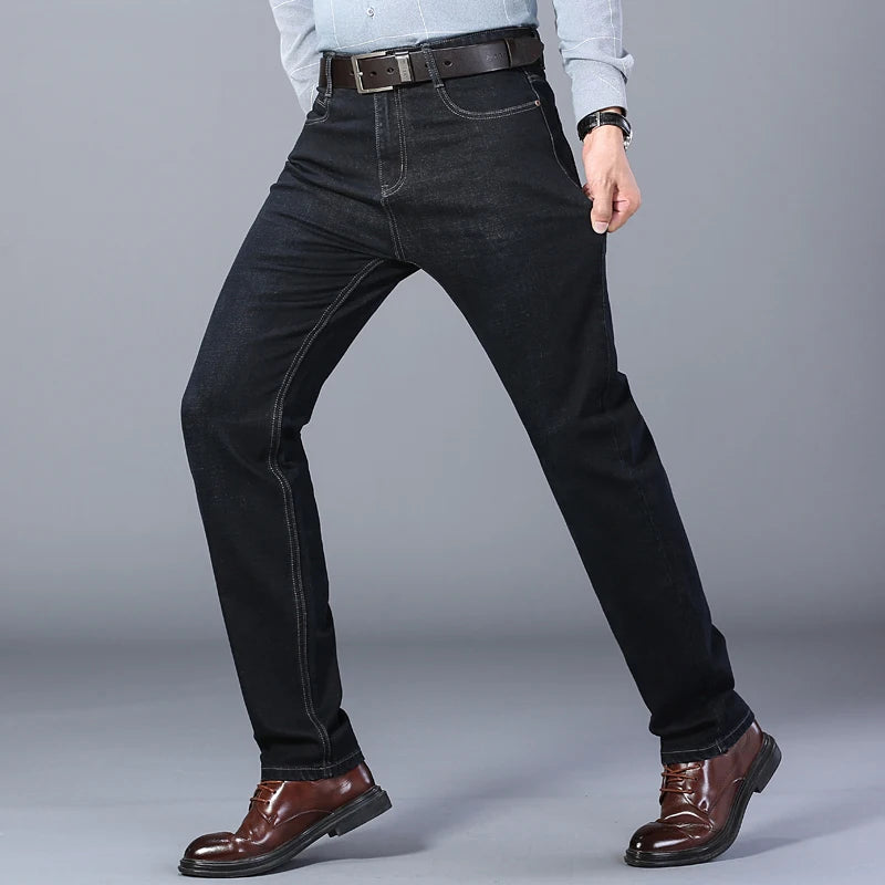 Classic black men's jeans Straight leg baggy plus size pants Wear comfortable dark pants Thin pants for dad gift dad pants