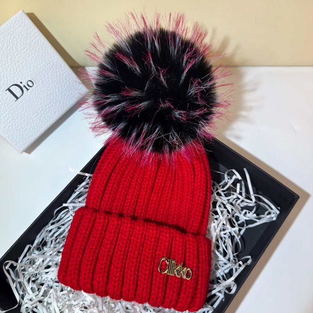 Winter Brand Female Fur Pom Poms hat Winter Hat For Women Girl 's Hat Knitted Beanies Cap Hat Thick Women Skullies Beanies