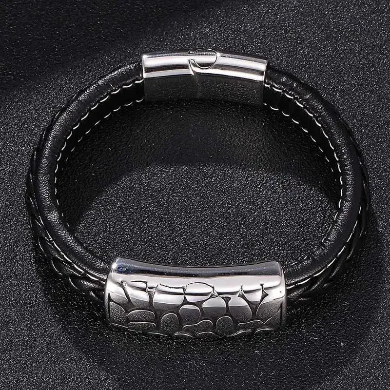 Fashion Men Accessories Stainless Steel Magnet Buckle Male Bracelets Braided Leather Rope Charms Bangle Jewelry Wholesale SP0191
