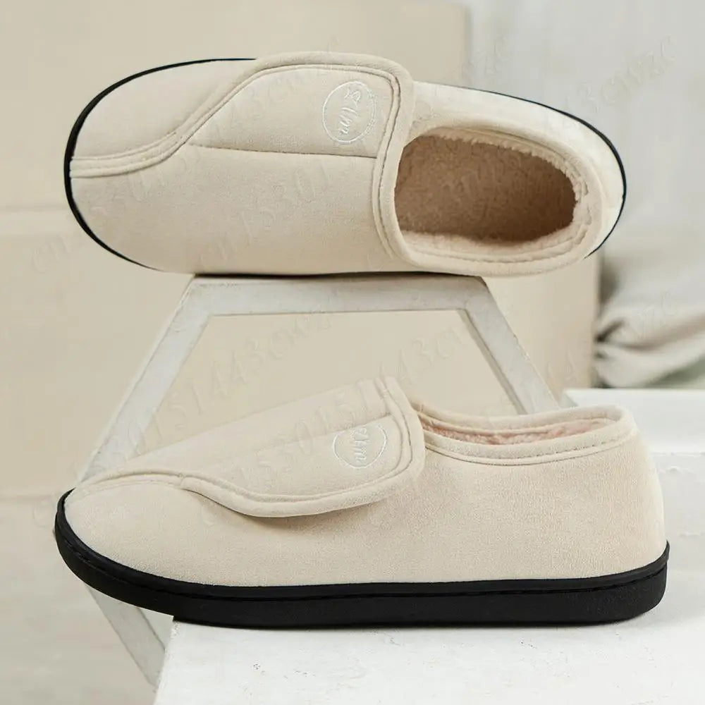 House Shoes for Men Suede Leather Slippers Non-Slip Slip-on Shoes Comfy Warm Plush Indoor/Outdoor for Diabetic Swollen Feet