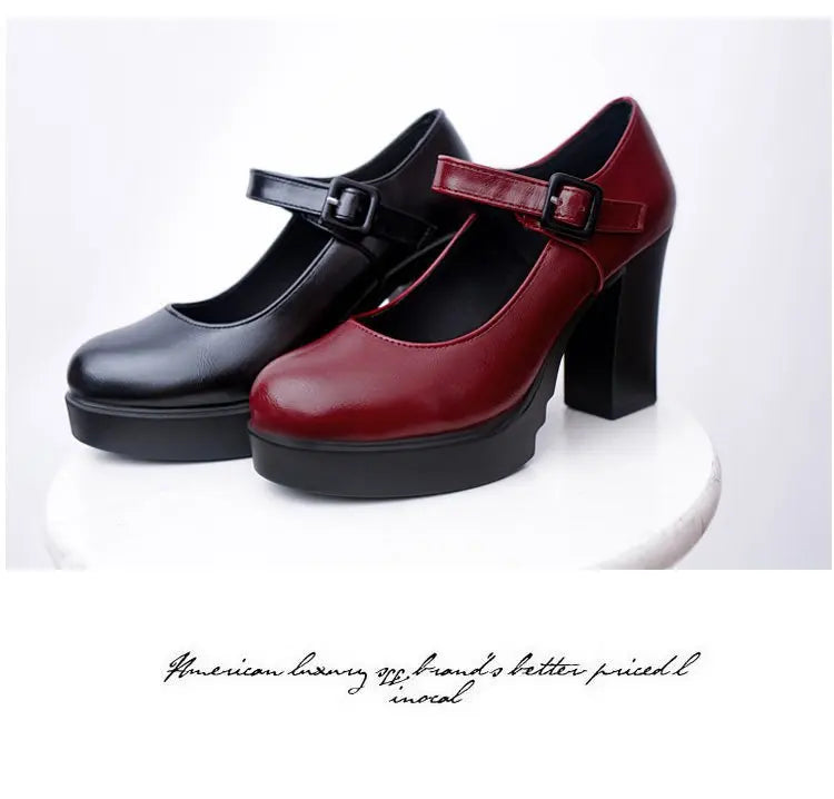 Women's shoes on Heels Women Platform Pumps Spring Summer Shallow Mouth Buckle Strap Shoes Round Toe Shoes for Women2024