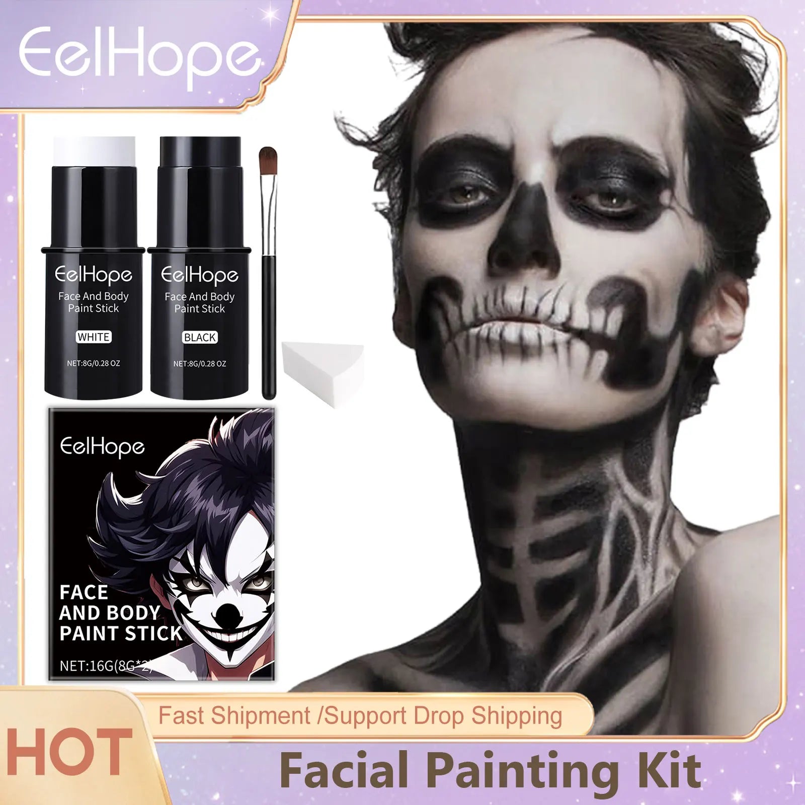Halloween Face Painting Kit Black White Body Paint Set DIY Cosplay Foundation Clown Colorful Lasting Waterproof Festive Makeup